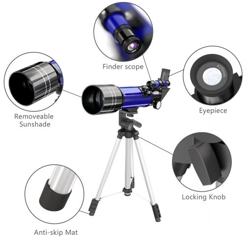  Emarth Telescope, Travel Scope, 70mm Astronomical Refracter Telescope with Tripod & Finder Scope, Portable Telescope for Kids Beginners (Blue)