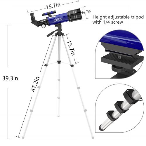  Emarth Telescope, Travel Scope, 70mm Astronomical Refracter Telescope with Tripod & Finder Scope, Portable Telescope for Kids Beginners (Blue)