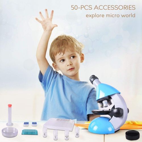  Emarth Microscope, Kids Microscope 40X- 640X with Science Kits Beginners Microscope Includes 25 Slides for Student Children-Blue