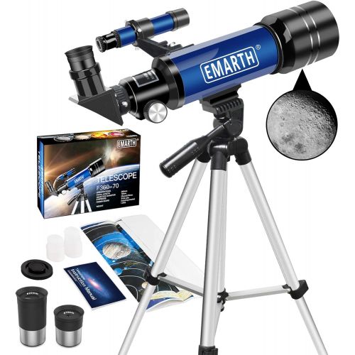  [아마존베스트]Emarth Telescope, 70mm/360mm Astronomical Refracter Telescope with Tripod & Finder Scope, Portable Telescope for Kids Beginners Adults (Blue)