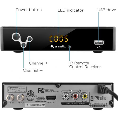  [아마존베스트]Digital Converter, Ematic Digital TV Converter Box with Recording, Playback, & Parental Controls [ AT103B ]