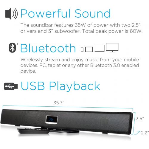  Ematic ESB210 Ultra-Slim 2.1 Channel Wireless Soundbar with Bluetooth and LED Display (Black)