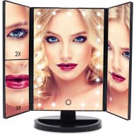 EmaxDesign Vanity Mirror 21 LED lighted Makeup Mirror With Magnification Trifold Touch Screen, USB Charging 180°Free Rotation Table Countertop Cosmetic Mirror (BLACK)