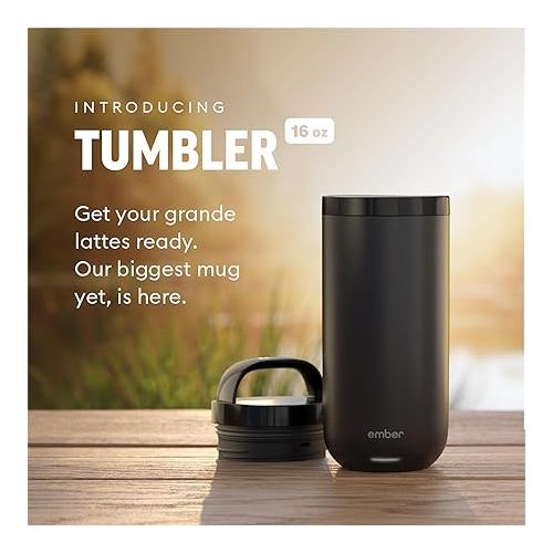  Ember Tumbler, Temperature Control Travel Mug, Stainless Steel, App-Controlled Heated Coffee Mug with 3-Hour Battery Life, Black, 16 Oz