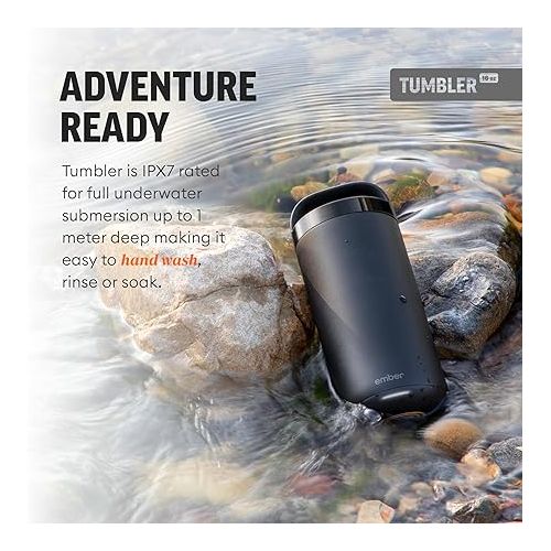  Ember Tumbler, Temperature Control Travel Mug, Stainless Steel, App-Controlled Heated Coffee Mug with 3-Hour Battery Life, Black, 16 Oz