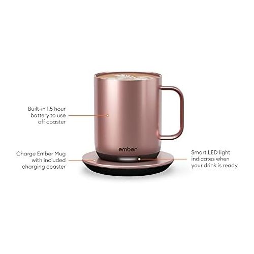  Ember Temperature Control Smart Mug 2, 10 oz, Rose Gold, 1.5-hr Battery Life - App Controlled Heated Coffee Mug