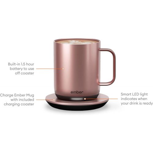  Ember Temperature Control Smart Mug 2, 10 oz, Rose Gold, 1.5-hr Battery Life - App Controlled Heated Coffee Mug