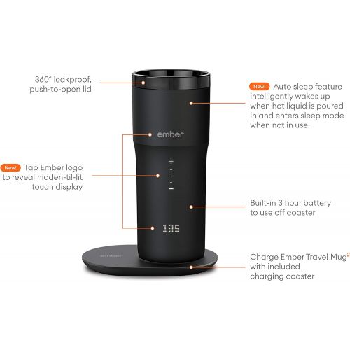  [아마존베스트]NEW Ember Temperature Control Travel Mug 2, 12 oz, Black, 3-hr Battery Life - App Controlled Heated Coffee Travel Mug - Improved Design