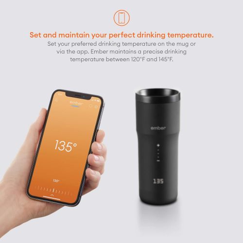  [아마존베스트]NEW Ember Temperature Control Travel Mug 2, 12 oz, Black, 3-hr Battery Life - App Controlled Heated Coffee Travel Mug - Improved Design