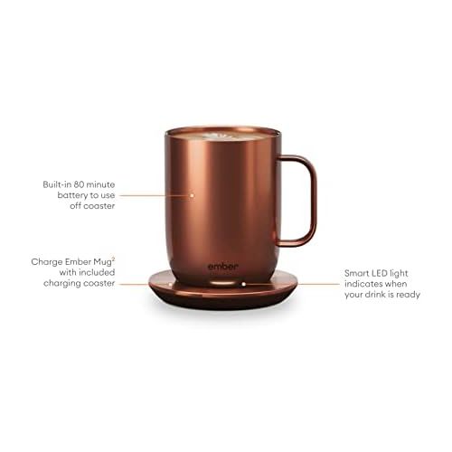  [아마존베스트]NEW Ember Temperature Control Smart Mug 2, 10 oz, Copper, 1.5-hr Battery Life - App Controlled Heated Coffee Mug - New & Improved Design