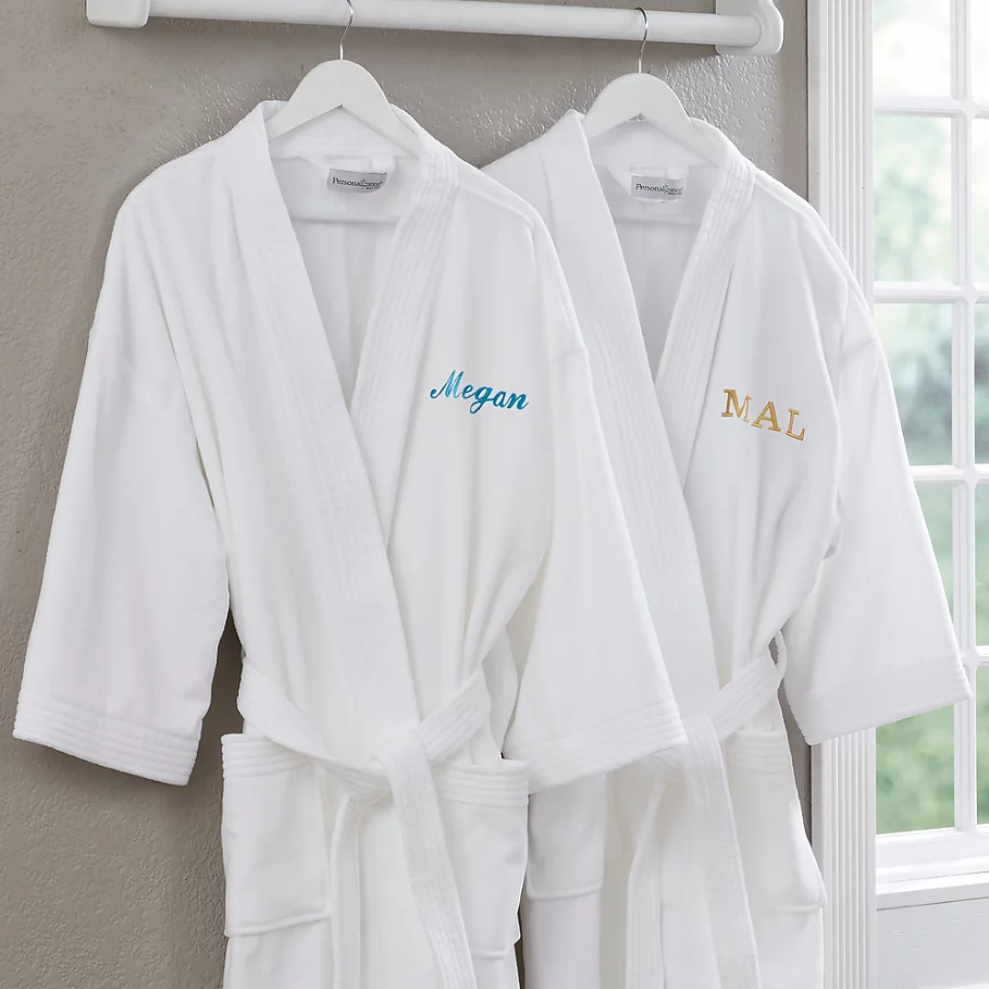  Embroidered Velour Spa Robe in Classic White
