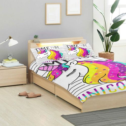  Embroidered senya 3 Pieces Duvet Cover Rainbow Color Unicorn Soft Warm Twin Bedding Set Quilt Bed Covers for Kids Boys Girls