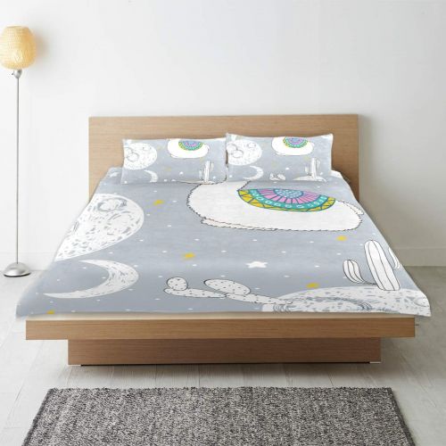  Embroidered senya 3 Pieces Duvet Cover Sleeping Llama Space Soft Warm Twin Bedding Set Quilt Bed Covers for Kids Boys Girls