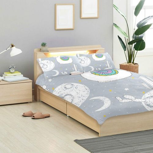  Embroidered senya 3 Pieces Duvet Cover Sleeping Llama Space Soft Warm Twin Bedding Set Quilt Bed Covers for Kids Boys Girls