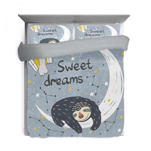  Embroidered senya 3 Pieces Duvet Cover Sleeping Sloth Soft Warm Twin Bedding Set Quilt Bed Covers for Kids Boys Girls