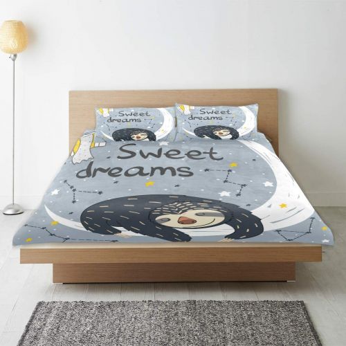  Embroidered senya 3 Pieces Duvet Cover Sleeping Sloth Soft Warm Twin Bedding Set Quilt Bed Covers for Kids Boys Girls