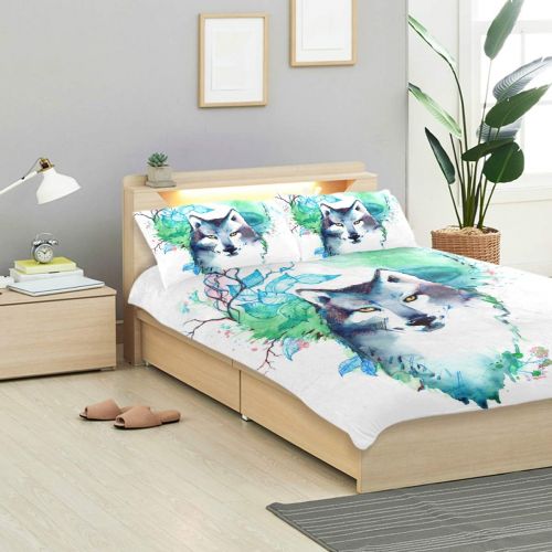  Embroidered senya 3 Pieces Duvet Cover Watercolor Wolf Soft Warm Twin Bedding Set Quilt Bed Covers for Kids Boys Girls