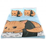 Embroidered senya 3 Pieces Duvet Cover Cat Tied with Sushi Soft Warm Twin Bedding Set Quilt Bed Covers for Kids Boys Girls