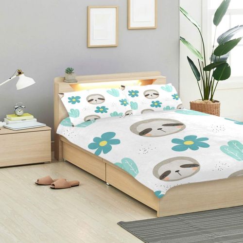  Embroidered senya Ultra Soft 3pc Duvet Cover Set Cute Sloth Printed Cotton Luxury Lightweight Microfiber Velvet Warm Cozy Bedding Set for Kids Boys Girls