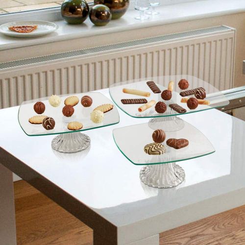  Emenest 3 Tier Server - Tiered Glass Serving Stand Square Cake Plates - Food Display Platter for Party and Event, Best for Appetizers, Snacks and Desserts