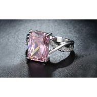 Emerald Cut Pink Crystal Swirl Ring Set in 18K White Gold Plating Made with Swarovski Elements