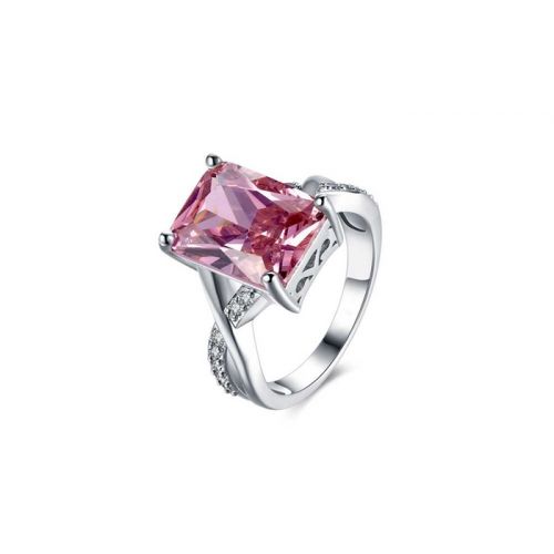  Emerald Cut Pink Crystal Swirl Ring Set in 18K White Gold Plating Made with Swarovski Elements