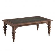 Emerald Home Furnishings Emerald Home Bern Mist Coffee Table with Metal Embossed Top And Turned Legs