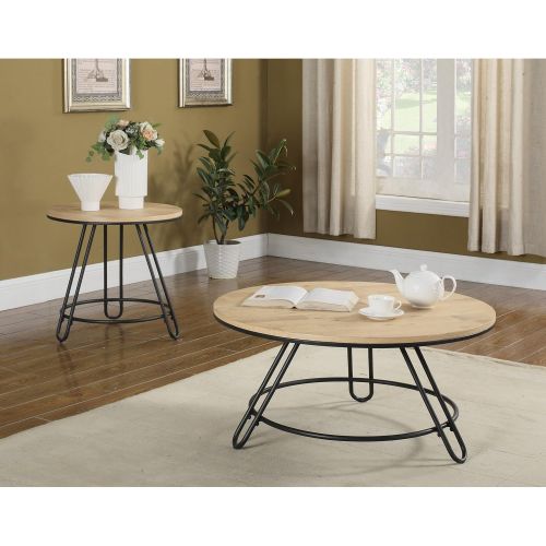  Emerald Home Furnishings Emerald Home Penbrook Natual and Black Coffee Table with Round, Swivel Top And Metal Base