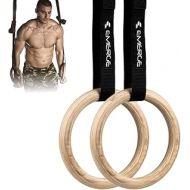 Emerge Wooden Gymnastic Rings with Adjustable Straps Wood Olympic Size Ring Gym Fitness Gymnastics Calisthenics Pull Up Dip Station Full Body Core Workout Training Exercise Home or