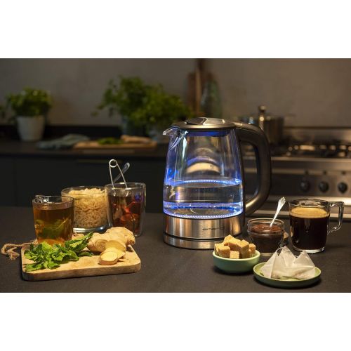  Emerio WK-119988 Glas Wasserkocher,1.7 Liter, 2200 Watt, LED Innenbeleuchtung, 360° Basis, Sieger Preis/Leistung Haus & Garten Test 02/2019, 1.7 liters, Schwarz, Edelstahl