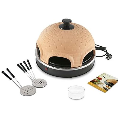  Emerio Pizzaofen, PIZZARETTE das Original, 1 handgemachte Terracotta Tonhaube, patentiertes Design, fuer Mini-Pizza, echter Familien-Spass fuer 6 Personen, PO-115984