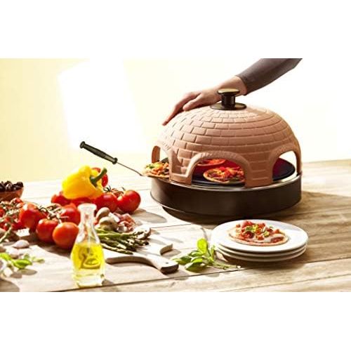  Emerio Pizzaofen, PIZZARETTE das Original, 1 handgemachte Terracotta Tonhaube, patentiertes Design, fuer Mini-Pizza, echter Familien-Spass fuer 6 Personen, PO-115984