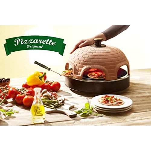  Emerio Pizzaofen, PIZZARETTE das Original, 1 handgemachte Terracotta Tonhaube, patentiertes Design, fuer Mini-Pizza, echter Familien-Spass fuer 6 Personen, PO-115984