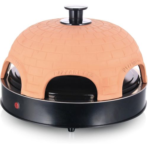  Emerio Pizzaofen, PIZZARETTE das Original, 1 handgemachte Terracotta Tonhaube, patentiertes Design, fuer Mini-Pizza, echter Familien-Spass fuer 6 Personen, PO-115984