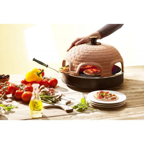  Emerio Pizzaofen, PIZZARETTE das Original, 1 handgemachte Terracotta Tonhaube, patentiertes Design, fuer Mini-Pizza, echter Familien-Spass fuer 6 Personen, PO-115984