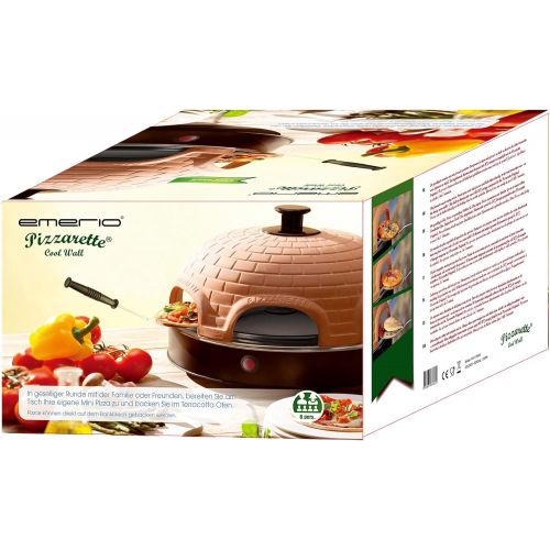  Emerio Pizzaofen, PIZZARETTE das Original, 1 handgemachte Terracotta Tonhaube, patentiertes Design, fuer Mini-Pizza, echter Familien-Spass fuer 6 Personen, PO-115984