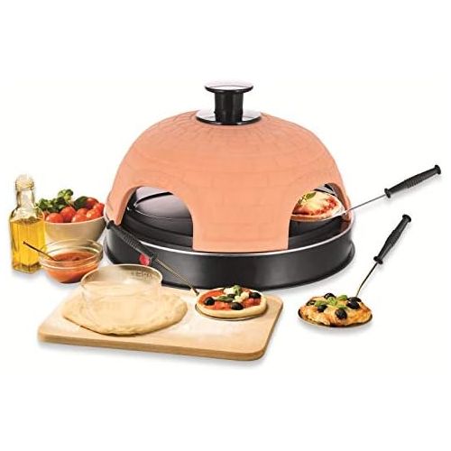  Emerio Pizzaofen, PIZZARETTE das Original, handgemachte Terracotta Tonhaube, patentiertes Design, fuer Mini-Pizza, echter Familien-Spass fuer 4 Personen, PO-115985