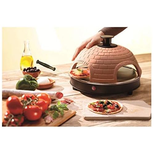  Emerio Pizzaofen, PIZZARETTE das Original, handgemachte Terracotta Tonhaube, patentiertes Design, fuer Mini-Pizza, echter Familien-Spass fuer 4 Personen, PO-115985