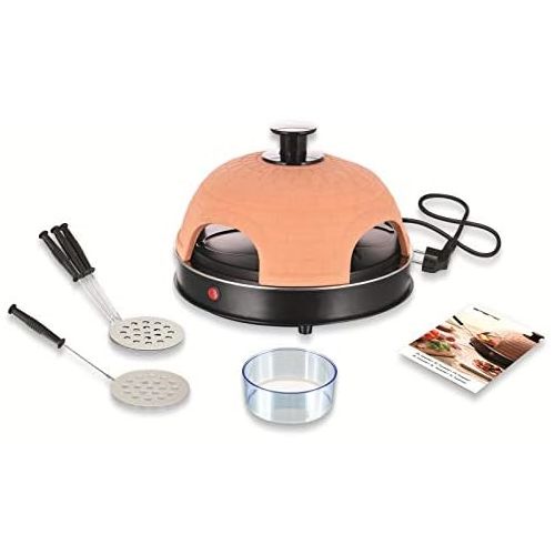  Emerio Pizzaofen, PIZZARETTE das Original, handgemachte Terracotta Tonhaube, patentiertes Design, fuer Mini-Pizza, echter Familien-Spass fuer 4 Personen, PO-115985