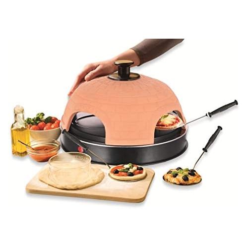  Emerio Pizzaofen, PIZZARETTE das Original, handgemachte Terracotta Tonhaube, patentiertes Design, fuer Mini-Pizza, echter Familien-Spass fuer 4 Personen, PO-115985