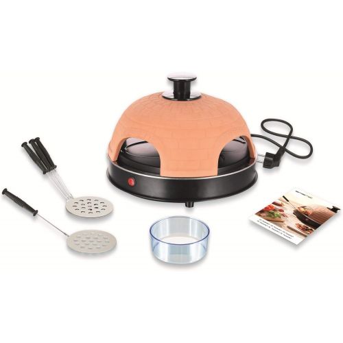  Emerio Pizzaofen, PIZZARETTE das Original, handgemachte Terracotta Tonhaube, patentiertes Design, fuer Mini-Pizza, echter Familien-Spass fuer 4 Personen, PO-115985