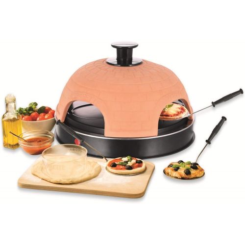  Emerio Pizzaofen, PIZZARETTE das Original, handgemachte Terracotta Tonhaube, patentiertes Design, fuer Mini-Pizza, echter Familien-Spass fuer 4 Personen, PO-115985