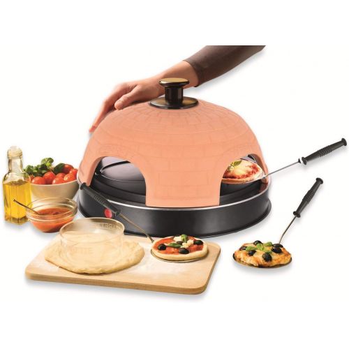  Emerio Pizzaofen, PIZZARETTE das Original, handgemachte Terracotta Tonhaube, patentiertes Design, fuer Mini-Pizza, echter Familien-Spass fuer 4 Personen, PO-115985