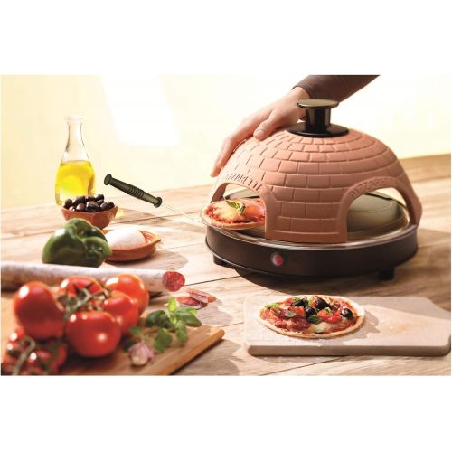  Emerio Pizzaofen, PIZZARETTE das Original, handgemachte Terracotta Tonhaube, patentiertes Design, fuer Mini-Pizza, echter Familien-Spass fuer 4 Personen, PO-115985