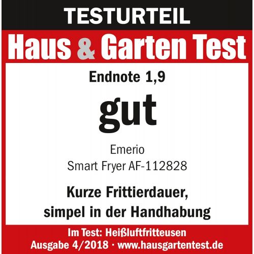  Emerio Heissluftfritteuse, Airfryer, Smart Fryer, Test GUT, Frittieren ohne OEl, 3,6 Liter Volumen, 1400 Watt, AF-112828