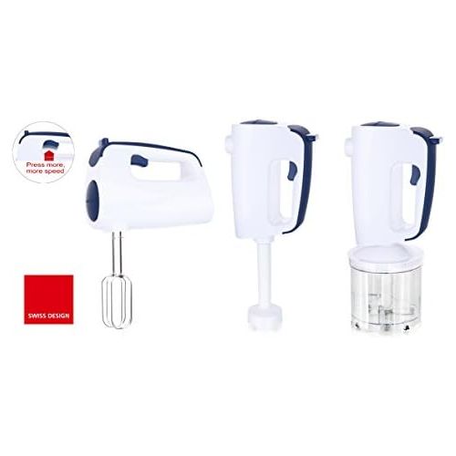  [아마존베스트]Emerio HMS-113257.2 Hand Mixer Set with Revolutionary 1-Finger Speed Control White/Blue