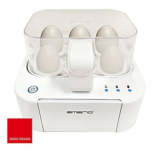  [아마존베스트]Emerio Three-Level Egg Boiler Soft Medium Hard in Just One Cooking Process with Perfect Results Voice Output Unique Technology and Design 400 W White, Translation: German, White