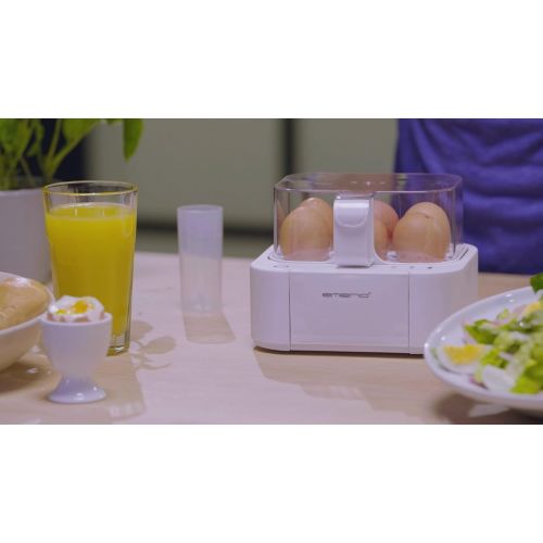  [아마존베스트]Emerio Three-Level Egg Boiler Soft Medium Hard in Just One Cooking Process with Perfect Results Voice Output Unique Technology and Design 400 W White, Translation: German, White