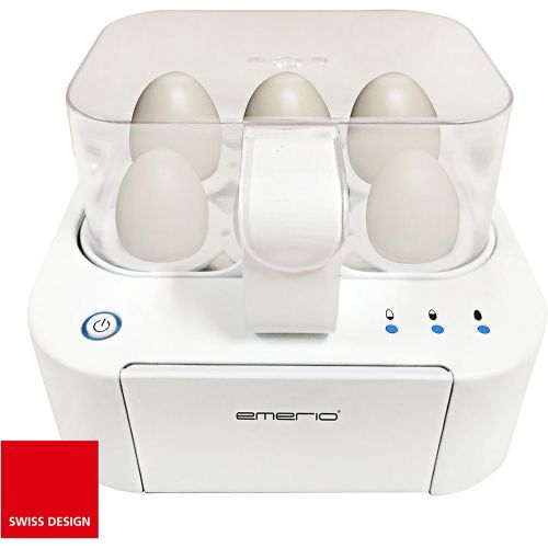  [아마존베스트]Emerio Three-Level Egg Boiler Soft Medium Hard in Just One Cooking Process with Perfect Results Voice Output Unique Technology and Design 400 W White, Translation: German, White