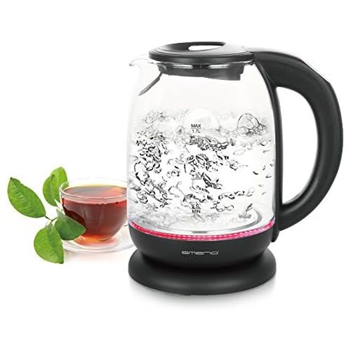  [아마존베스트]Emerio WK-119255 Glass Kettle with Temperature Selection (60°C/70°C/80°C/90°C/100°C), BPA-Free, Boil-Dry Protection, Auto-Off, 2200 Watts, Stainless Steel, 1.7 Litres